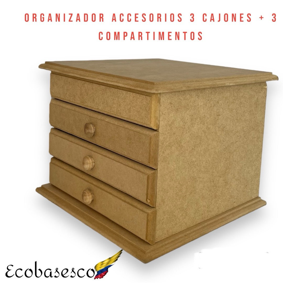 Organizador de Joyas y accesorios 3 cajones + 3 compartimentos